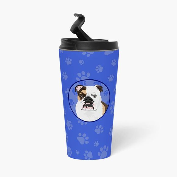 English Bulldog Tricolor #3  Stainless Steel 16 oz  Tumbler, Blue - Picture 3 of 4